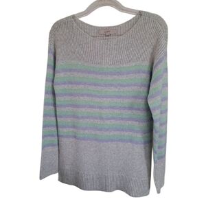 Ann Taylor LOFT Tunic Sweater Gray Aqua Blue Strip Sweater Size Small